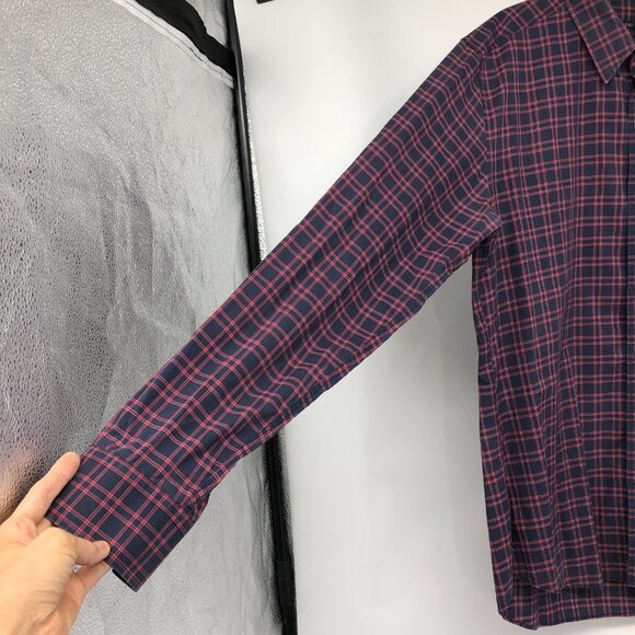 Gucci Men's Burgundy Plaid Checkered Long Sleeve Button Up Cotton Shirt size 17 - Picture 8 of 14